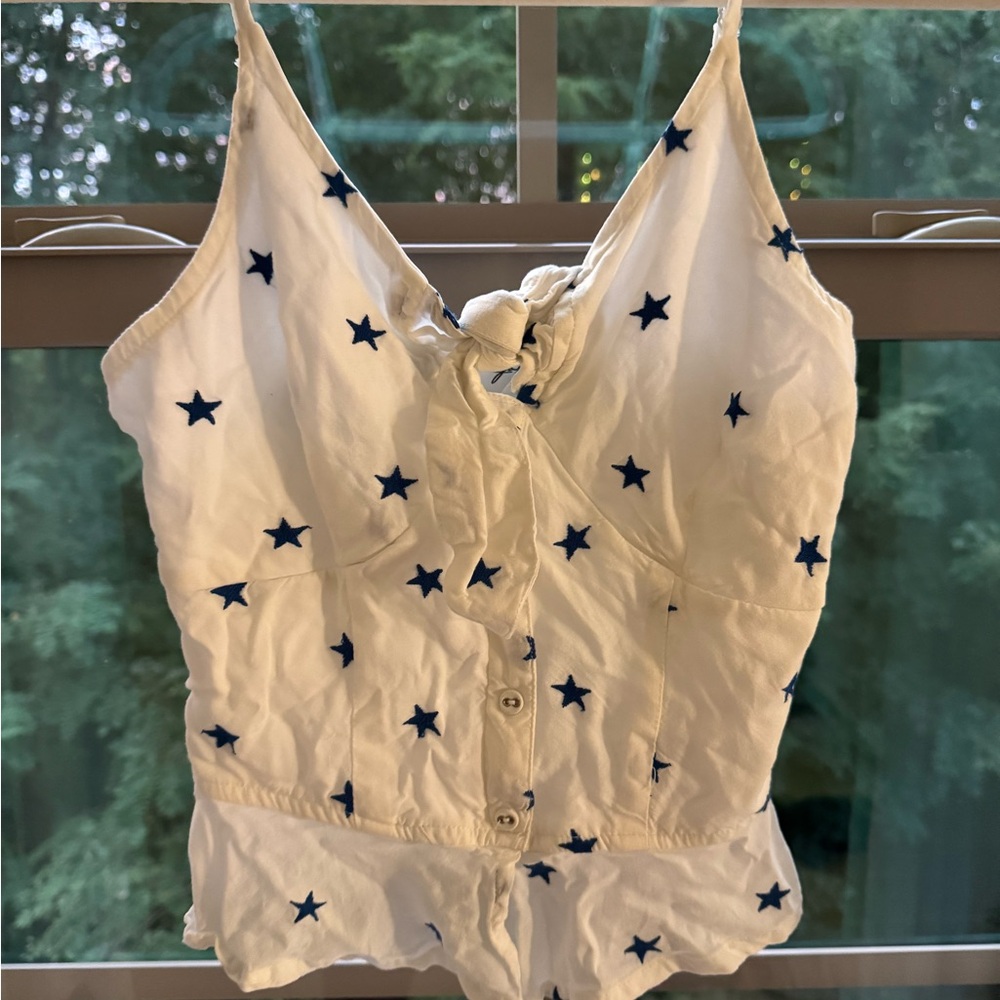 Japna White Camisole with Blue Star Pattern